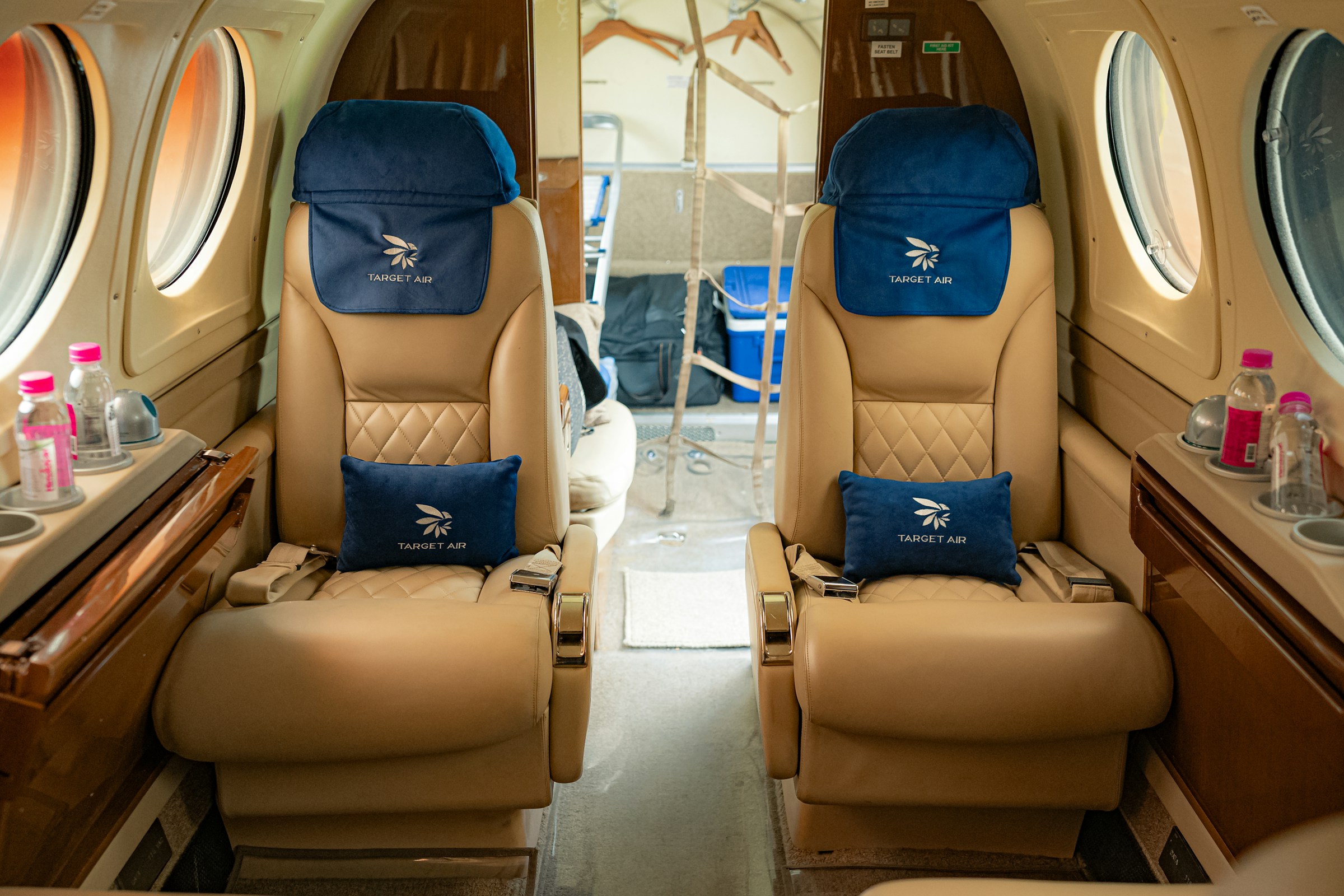 Private jet cabin prepared for departure
